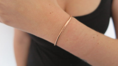 Thin Hammered Rose Gold Fill Cuff Bracelet
