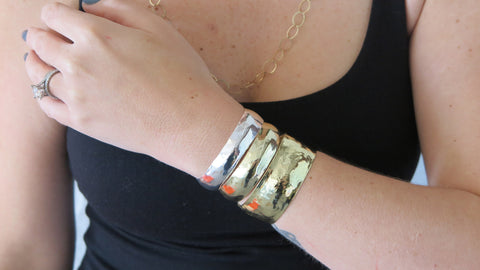 Thin/Medium Silver/Gold Hammered Cuff Set 1