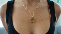 Beer Quartz on Gold Link Chain Necklace