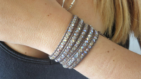 Natural Gray & Crystal Wrap Bracelet
