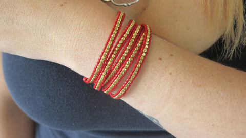 Bright Red & Gold Wrap Bracelet
