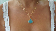 Chalcedony on Gold Link Chain