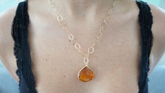 Citrine on Gold Link Chain