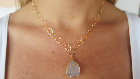 Drusy Quartz Stone Necklace