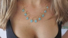Chalcedony Teardrops on Gold Link Chain