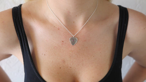 Engraved Lotus Heart with Ruby Necklace