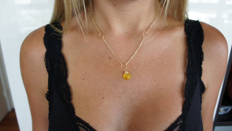 Yellow Topaz on Double Gold Fill Chain