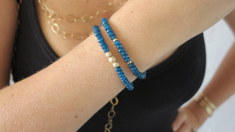 Blue Jade Beaded Bracelets (Set of 2)