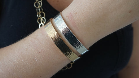 Yellow & Silver Wide Hammered Cuff Set