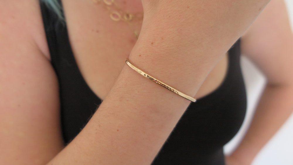 slim hammered 14k gold cuff