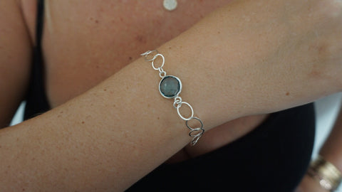 Blue Topaz on Silver Link Chain Bracelet