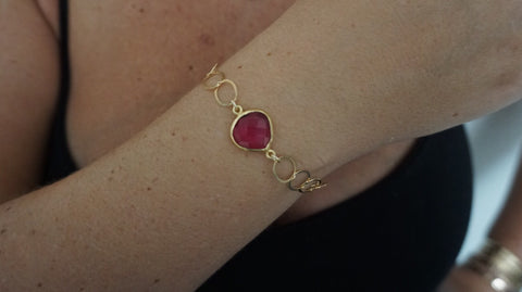 Pink Quartz on Link Chain Bracelet