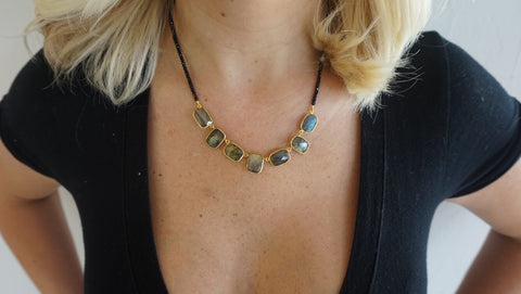 Labradorite Stones on Black Spinel