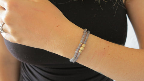 Kitty Grey Beaded Bracelets (Set of 2)