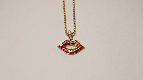 Pavé Ruby Small Lips Necklace