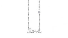 White Rhodium Sterling Silver Love Necklace with Bezel Set Diamond