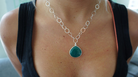 Green Onyx on Sterling Silver Link Chain